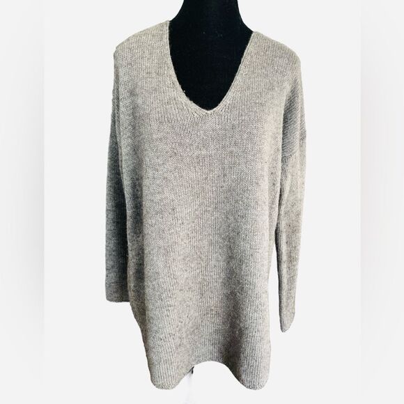Helmut Lang Sweater Size Large Yak Wool Slouchy Gray Tan Knit Classic - Picture 1 of 5